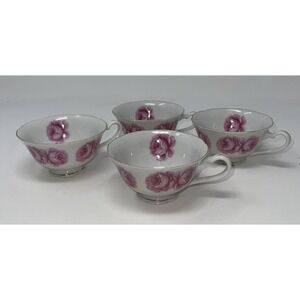 Set of 4 Lefton Fine China Hand Pained Rose Japan Tea Coffee Cups Gold Trim